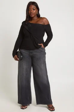 boohoo Haut Asymétrique Drapé Slinky Grande Taille<Femme Tops