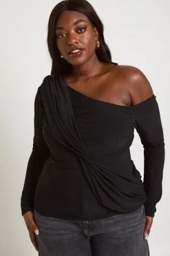 boohoo Haut Asymétrique Drapé Slinky Grande Taille<Femme Tops