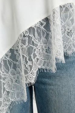 Haut Asymétrique En Dentelle Col Montant Moulant
