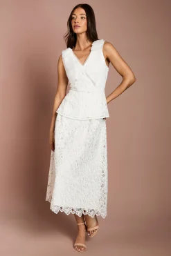 Haut Asymétrique En Dentelle Organza Avec Nœud