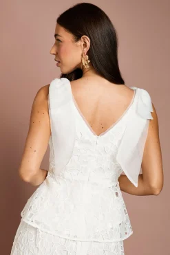 Haut Asymétrique En Dentelle Organza Avec Nœud