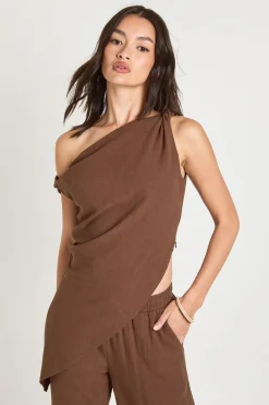 Haut Asymétrique En Lin À Encolure Torsadée
