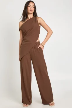 Haut Asymétrique En Lin À Encolure Torsadée