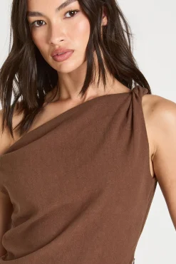 Haut Asymétrique En Lin À Encolure Torsadée