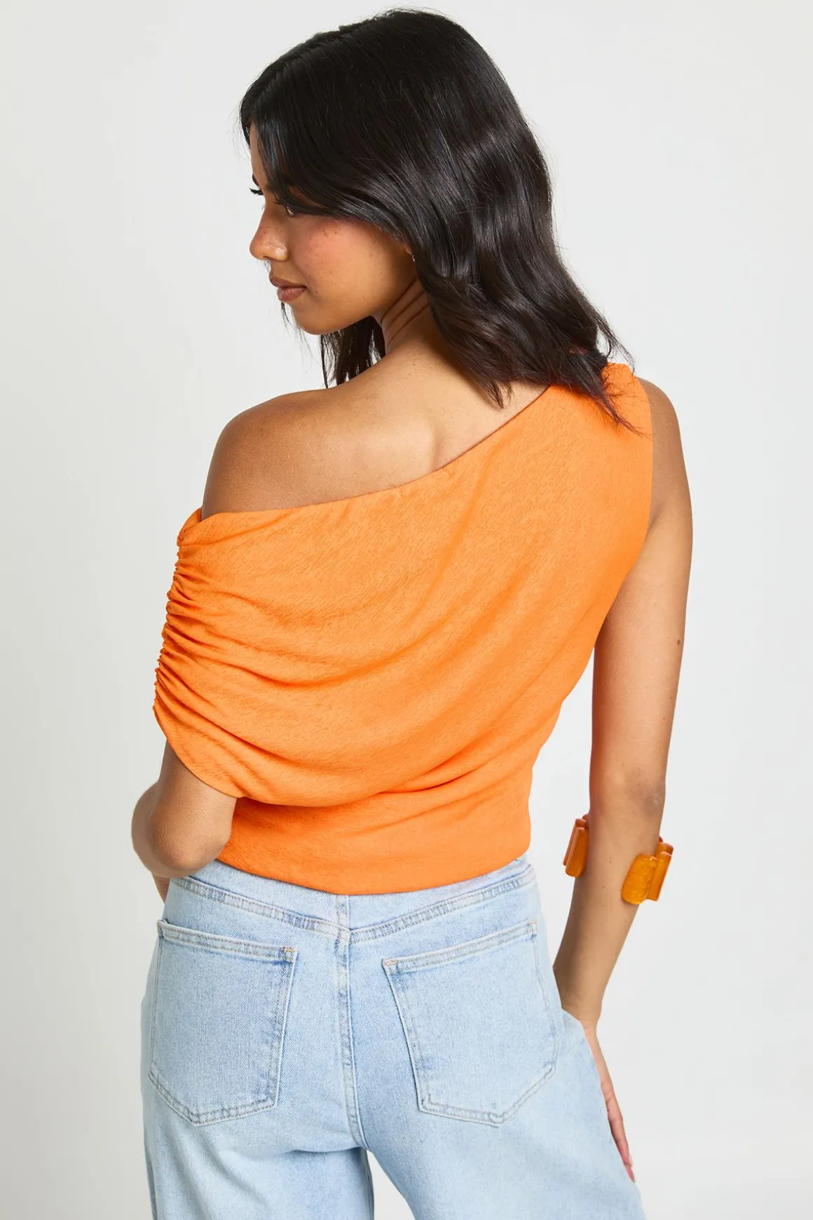 Haut Asymétrique En Mesh Transparent À Épaule Dénudée