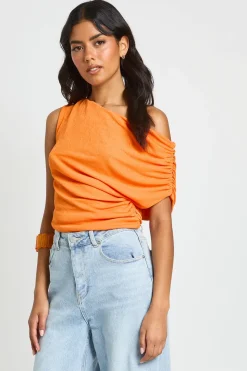 Haut Asymétrique En Mesh Transparent À Épaule Dénudée