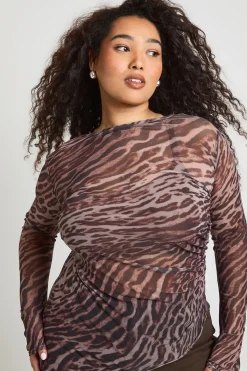 boohoo Haut Asymétrique en Résille Imprimé Léopard Grande Taille<Femme Imprimé Léopard|Tops