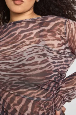 boohoo Haut Asymétrique en Résille Imprimé Léopard Grande Taille<Femme Imprimé Léopard|Tops