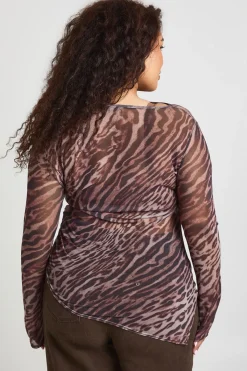 boohoo Haut Asymétrique en Résille Imprimé Léopard Grande Taille<Femme Imprimé Léopard|Tops