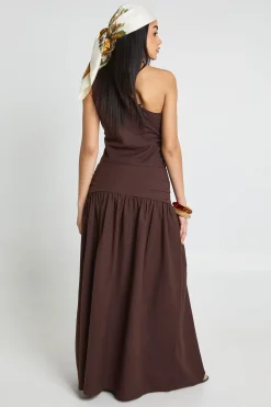 boohoo Haut Asymétrique Et Jupe Longue Effet Lin<Femme Looks Chocolat|Ensembles
