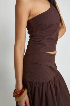 boohoo Haut Asymétrique Et Jupe Longue Effet Lin<Femme Looks Chocolat|Ensembles