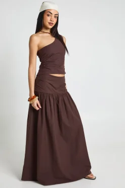boohoo Haut Asymétrique Et Jupe Longue Effet Lin<Femme Looks Chocolat|Ensembles