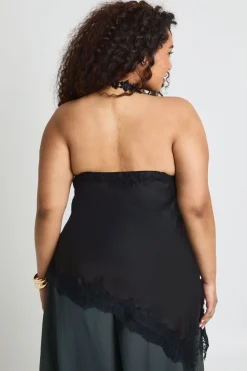 Haut Asymétrique Grande Taille À Col Bénitier Avec Dentelle