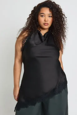 Haut Asymétrique Grande Taille À Col Bénitier Avec Dentelle