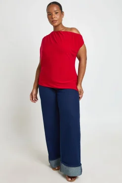 Haut Asymétrique À Épaules Dénudées Grande Taille