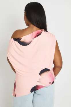 Haut Asymétrique À Épaules Dénudées À Imprimé Floral Grande Taille