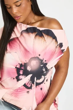 Haut Asymétrique À Épaules Dénudées À Imprimé Floral Grande Taille