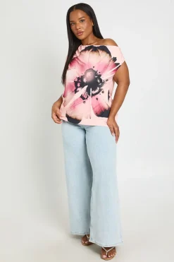 Haut Asymétrique À Épaules Dénudées À Imprimé Floral Grande Taille