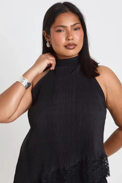Haut Asymétrique Plissé Avec Bordure En Dentelle Grande Taille
