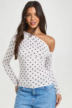 Haut Asymétrique À Pois Une Épaule