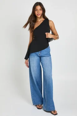 boohoo Haut Asymétrique Une Épaule En Crêpe Scuba<Femme Tops