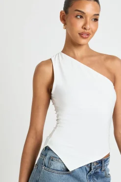 boohoo Haut Asymétrique Une Épaule en Tissu Soyeux Double Épaisseur<Femme Tops