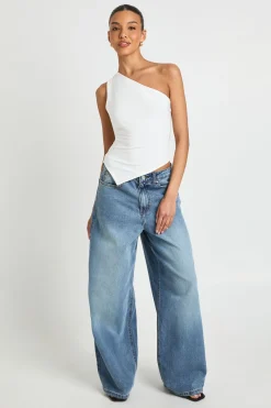 boohoo Haut Asymétrique Une Épaule en Tissu Soyeux Double Épaisseur<Femme Tops
