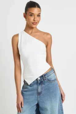 boohoo Haut Asymétrique Une Épaule en Tissu Soyeux Double Épaisseur<Femme Tops
