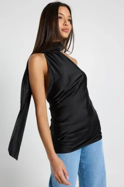 Haut Asymétrique À Une Épaule Froncé Avec Détail Foulard En Satin