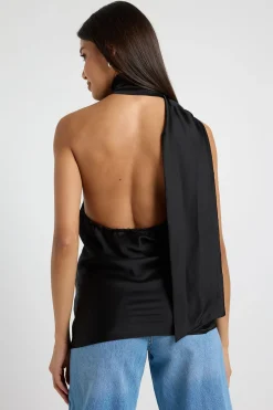 Haut Asymétrique À Une Épaule Froncé Avec Détail Foulard En Satin