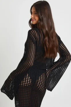 boohoo Haut Au Crochet À Manches Évasées De Plage<Femme Tenues De Plage|Pulls Et Gilets