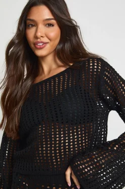 boohoo Haut Au Crochet À Manches Évasées De Plage<Femme Tenues De Plage|Pulls Et Gilets