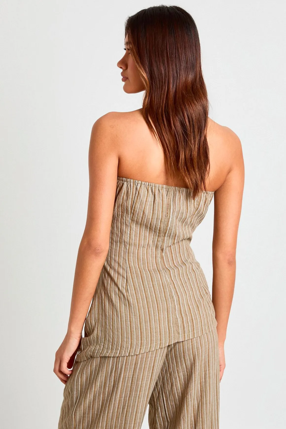Haut Bandeau Aspect Lin À Rayures Et Ourlet Asymétrique