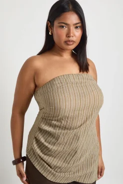 Haut Bandeau Asymétrique Flottant À Rayures Grande Taille