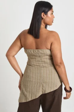 Haut Bandeau Asymétrique Flottant À Rayures Grande Taille