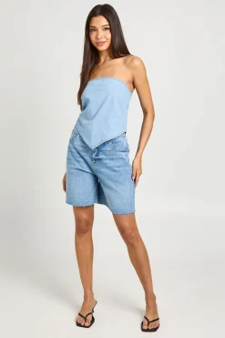 boohoo Haut Bandeau En Chambray Avec Foulard<Femme Tops