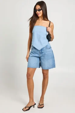 boohoo Haut Bandeau En Chambray Avec Foulard<Femme Tops