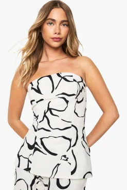 Haut bandeau en lin, look floral abstrait
