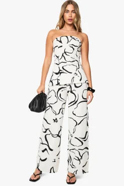 Haut bandeau en lin, look floral abstrait