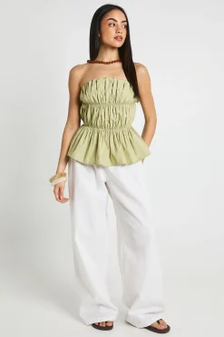 Haut Bandeau Froncé En Popeline