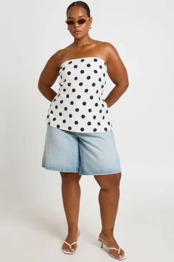 Haut Bandeau Grande Taille À Pois Avec Dos Froncé
