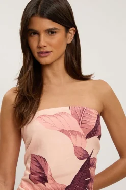 Haut Bandeau Petite En Viscose Lin À Imprimé Palmier