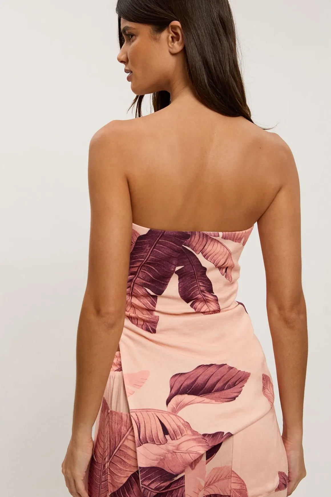 Haut Bandeau Petite En Viscose Lin À Imprimé Palmier
