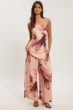 Haut Bandeau Petite En Viscose Lin À Imprimé Palmier