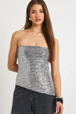Haut bandeau à sequins asymétrique à ourlet
