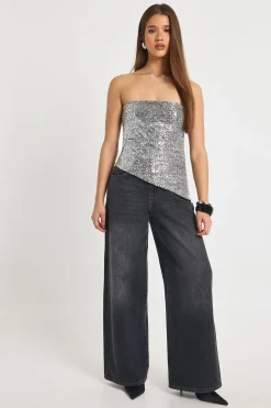 Haut bandeau à sequins asymétrique à ourlet