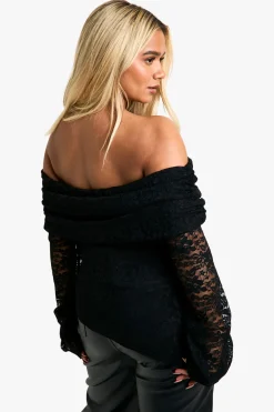 Haut Bardot Asymétrique en Dentelle Grande Taille