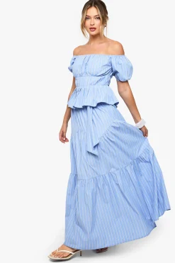 boohoo Haut Bardot en popeline rayée<Femme Tops