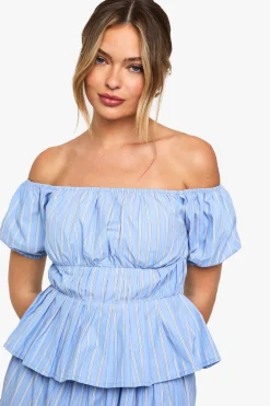 boohoo Haut Bardot en popeline rayée<Femme Tops