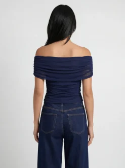 Haut Bardot Froncé En Mesh Grande Taille